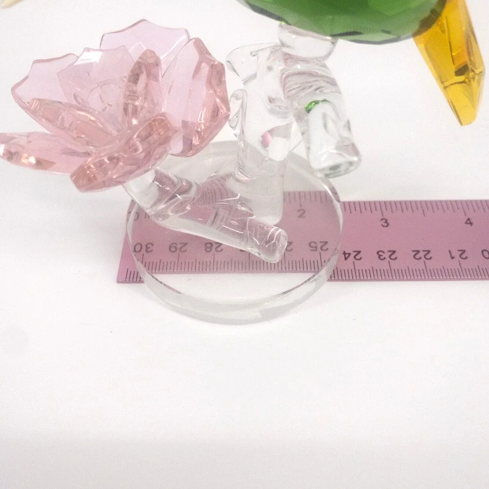 Sorelle Crystal Green Hummingbird Figurine Pink Flower Rare Signed 4 -3/4